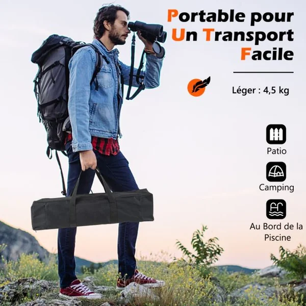 Brasero Extérieur Pliable au Charbon de Bois Foyer Portable 3 en 1 Grilles en Acier Inoxydable avec Sac de Transport et Gants 45*45*49cm Noir