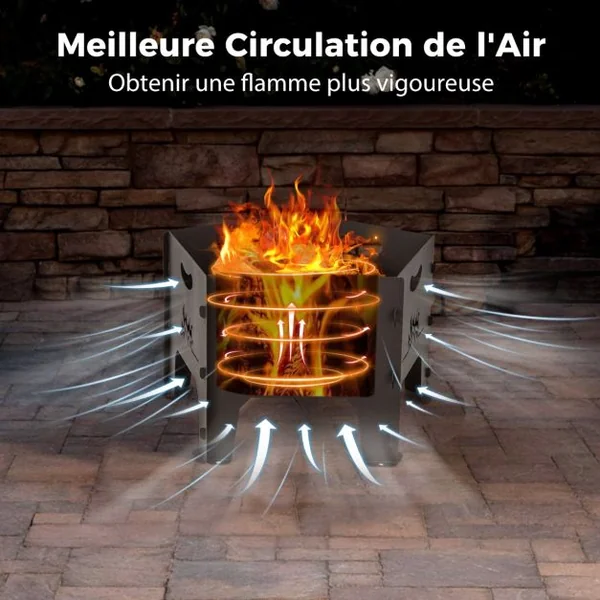 Brasero Extérieur Pliable de 49 cm avec Sac de Rangement Foyer à Bois Pentagona Portatif en Acier au Carbone pour Camping Arrière-cour Patio Noir