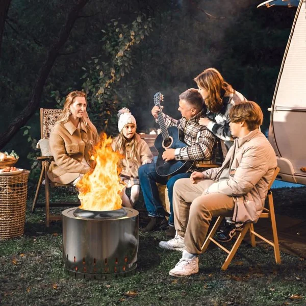 Brasero sans Fumée Extérieur Barbecue Fonte en Acier Inoxydable Bois Combustible Technique Enrichie Oxygène Flamme Attrayant pour Jardin Camping