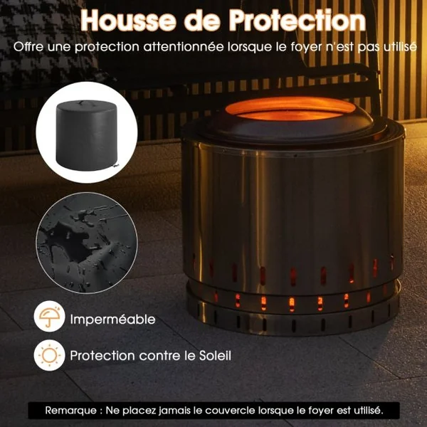 Brasero sans Fumée Extérieur Barbecue Fonte en Acier Inoxydable Bois Combustible Technique Enrichie Oxygène Flamme Attrayant pour Jardin Camping