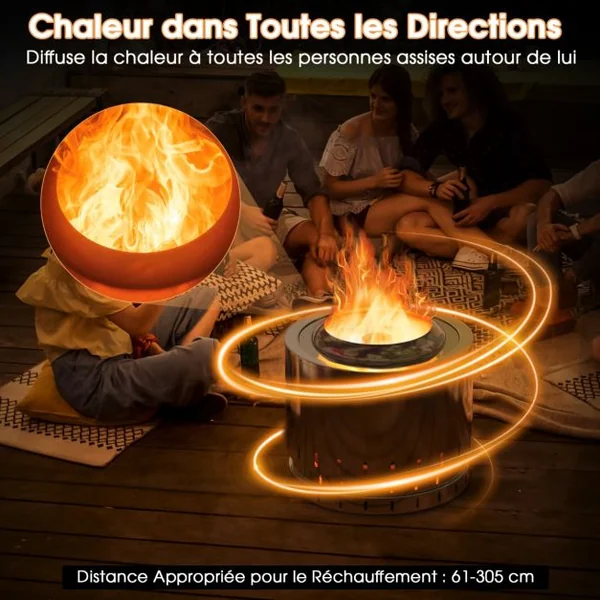 Brasero sans Fumée Extérieur Barbecue Fonte en Acier Inoxydable Bois Combustible Technique Enrichie Oxygène Flamme Attrayant pour Jardin Camping
