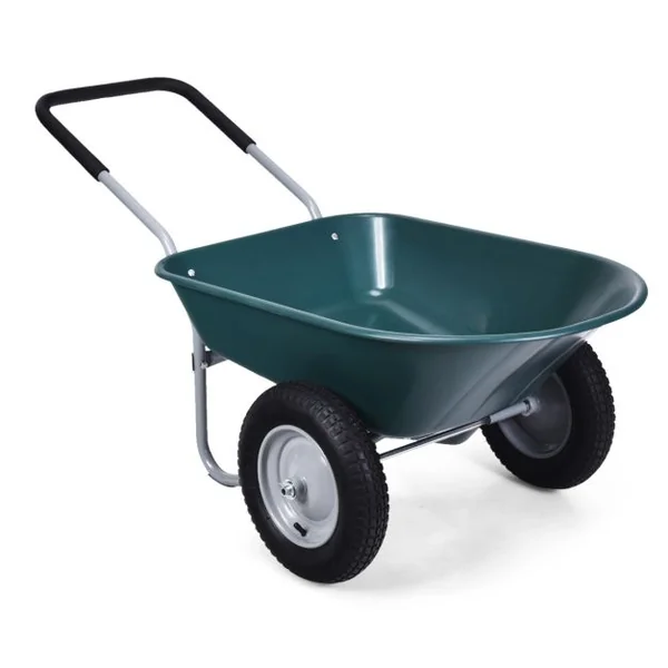 Brouette de Jardin 2 Roues Brouette de Jardin Résistante en Fer avec Pneus Ø35cm Charge Max 100KG pour Jardinage/Maçonnerie Noir/Vert