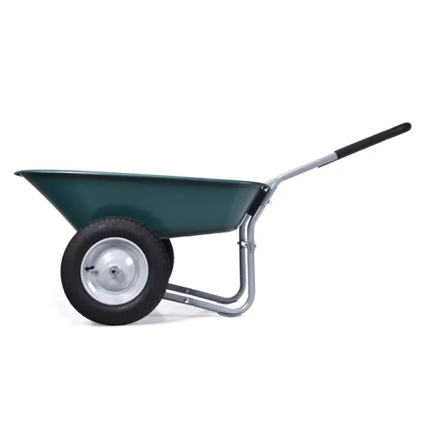 Brouette de Jardin 2 Roues Brouette de Jardin Résistante en Fer avec Pneus Ø35cm Charge Max 100KG pour Jardinage/Maçonnerie Noir/Vert