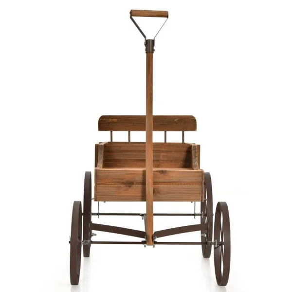 Brouette Décorative en Bois avec 2 Compartiments à Planter Roues Métalliques Poignée Charge 15kg pour Cour Bleu/Café/Gris/Rouge/Vert