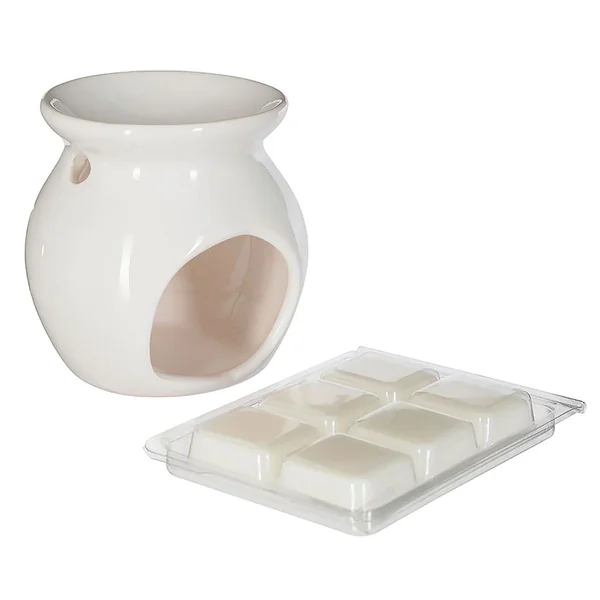 Brûle-parfum blanc en grès et carrés de cire parfumée vanille 30g