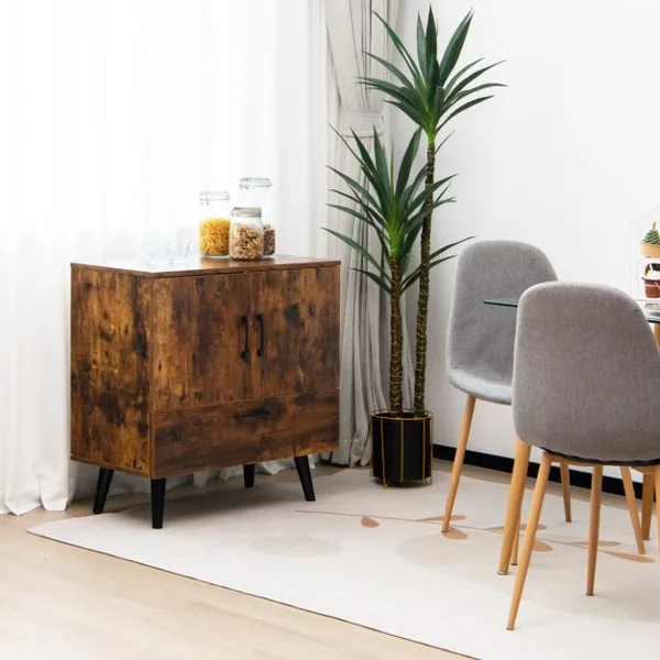 Buffet Bas Meuble de Rangement Industriel 2 Portes 1 Tiroir pour Salon Salle à Manger Entrée 76x40x78 cm Marron Rustique