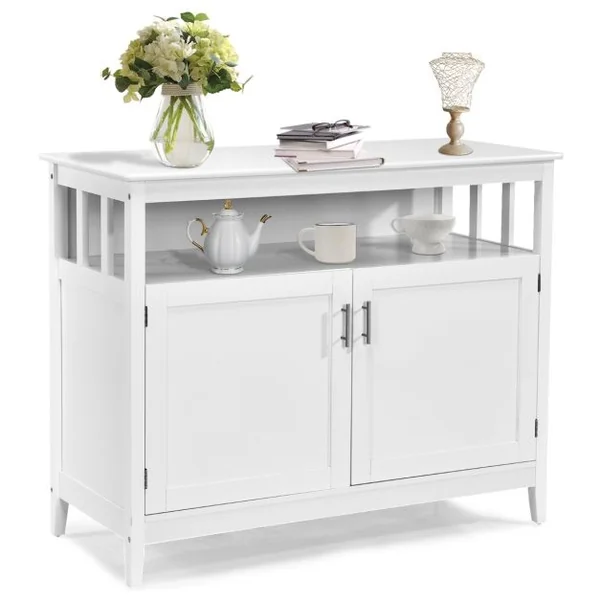 Buffet Cuisine avec 2 Portes 114x51x91 CM Meuble de Rangement Moderne avec Étagère Réglable pour Salon Salle à Manger Blanc