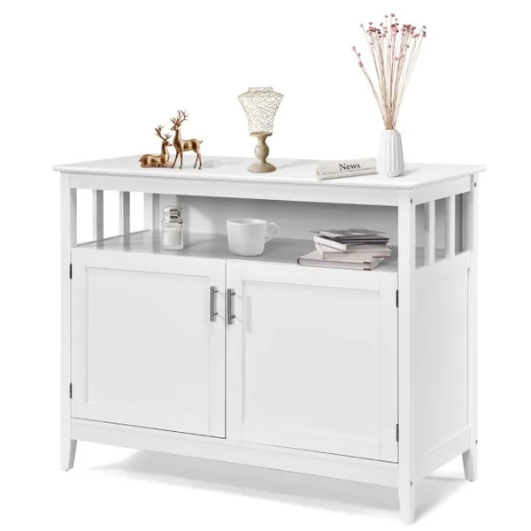 Buffet Cuisine avec 2 Portes 114x51x91 CM Meuble de Rangement Moderne avec Étagère Réglable pour Salon Salle à Manger Blanc