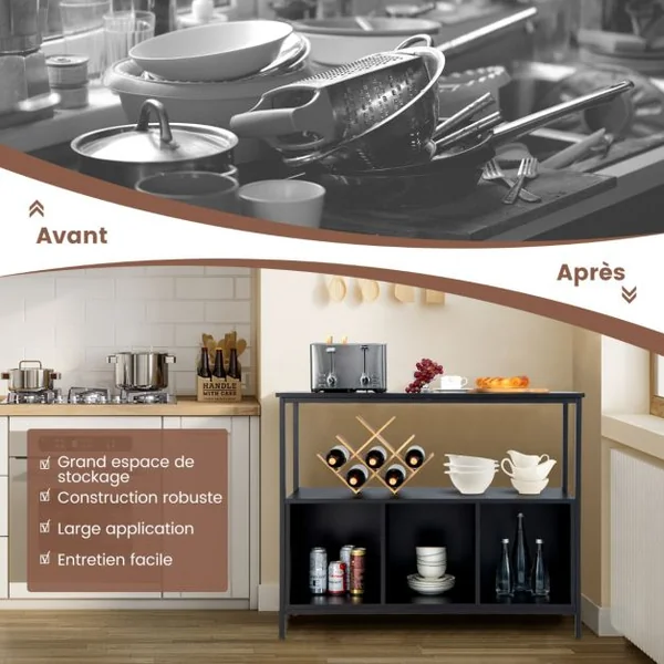 Buffet Cuisine Meuble Bas Cuisine 3 Compartiments 2 Étagère Buffet Salle à Manger pour Cuisine Salon 110 x 42,5 x 88 cm Blanc
