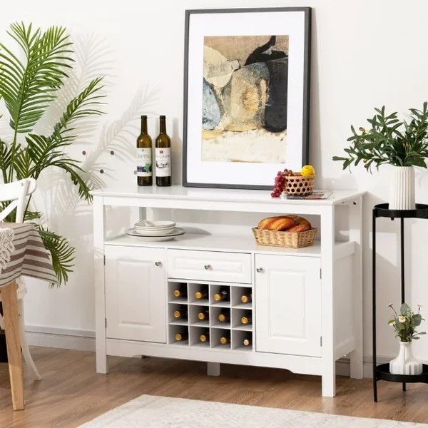 Buffet de Cuisine 1 Tiroir et 2 Armoires 117 x 40,5 x 82,5 CM (L x l x H) Meuble Rangement pour Salle à Manger Salon Noir/Café/Blanc