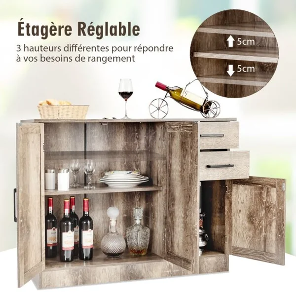 Buffet de Cuisine 3 Portes et 2 Tiroirs 110x40x78 CM Buffet Bas Étagère Réglable Salon Bureau et Salle à Manger