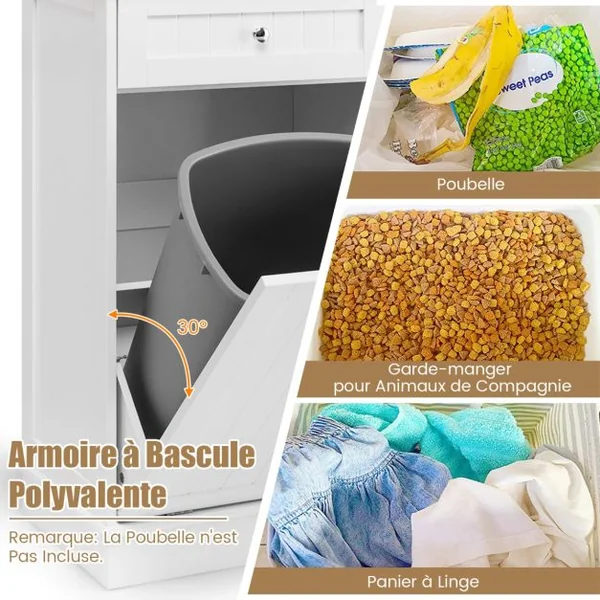 Buffet de Cuisine avec Plateau en Caoutchouc 2 Tiroirs Étagère Réglable et Placard pour Accueillir Poubelle 42 L Gris/Blanc/Noir