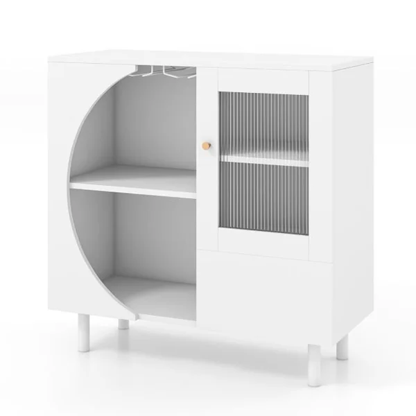 Buffet de Cuisine avec Porte-verres Buffet en Bois avec Portes en Verre Trempé Armoire d'Appoint Meuble de Rangement Autoportant Blanc