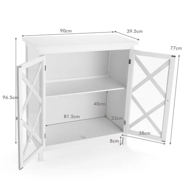 Buffet de Cuisine Buffet avec 2 Portes en Verre et Étagère Réglable Meuble de Rangement pour Salon Cuisine Blanc