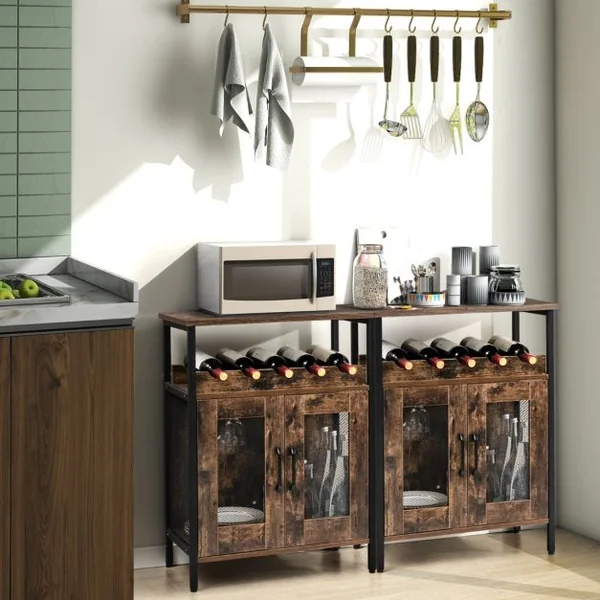 Buffet de Cuisine Industriel à 2 Portes en Treillis 60x34x79cm pour Salon Salle à Manger Cuisine Marron Rustique