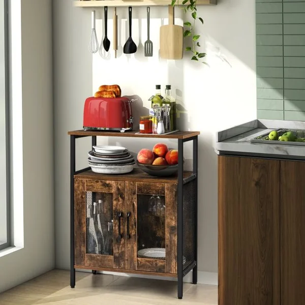Buffet de Cuisine Industriel à 2 Portes en Treillis 60x34x79cm pour Salon Salle à Manger Cuisine Marron Rustique