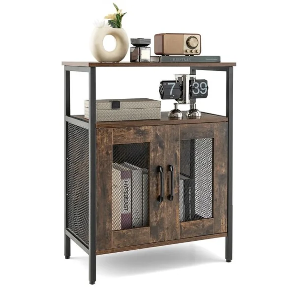 Buffet de Cuisine Industriel à 2 Portes en Treillis 60x34x79cm pour Salon Salle à Manger Cuisine Marron Rustique