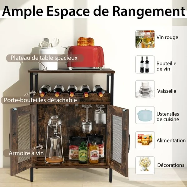 Buffet de Cuisine Industriel à 2 Portes en Treillis 60x34x79cm pour Salon Salle à Manger Cuisine Marron Rustique