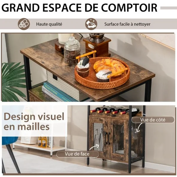 Buffet de Cuisine Industriel à 2 Portes en Treillis 60x34x79cm pour Salon Salle à Manger Cuisine Marron Rustique