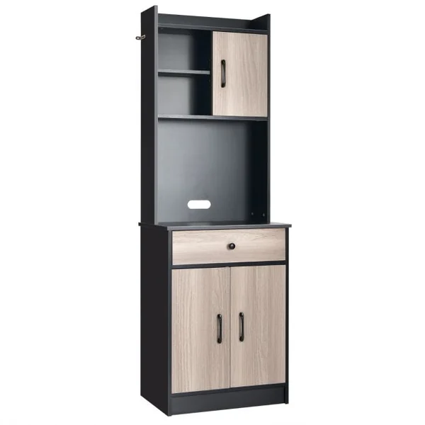 Buffet de Cuisine Meuble Cuisine Rangement avec 3 Portes et 1 Niche de Rangement Passe-Câble 60 x 40 x 180 CM Noir/Blanc