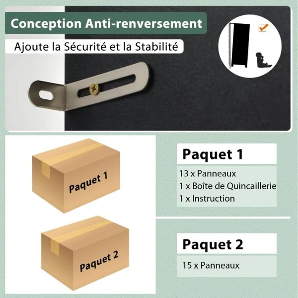 Buffet de Cuisine Meuble Cuisine Rangement avec 3 Portes et 1 Niche de Rangement Passe-Câble 60 x 40 x 180 CM Noir/Blanc