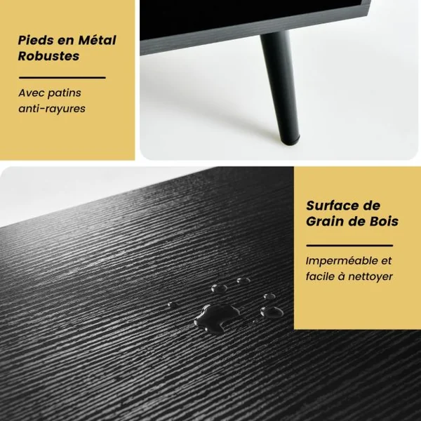 Buffet Industriel Bois avec 2 Tiroirs 4 Compartiments et 1 Placard Meuble de Rangement à 4 Pieds 80x40x106cm Marron Rustique et Noir