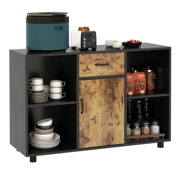 Buffet Industriel de 120 cm avec 4 Cubes Ouverts 1 Porte 1 Tiroir Dispositif Anti-basculement Console Multifonctionnelle Marron Rustique