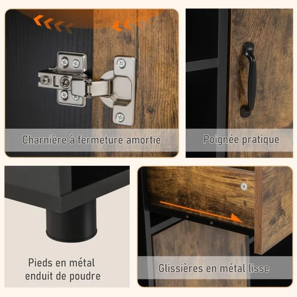 Buffet Industriel de 120 cm avec 4 Cubes Ouverts 1 Porte 1 Tiroir Dispositif Anti-basculement Console Multifonctionnelle Marron Rustique