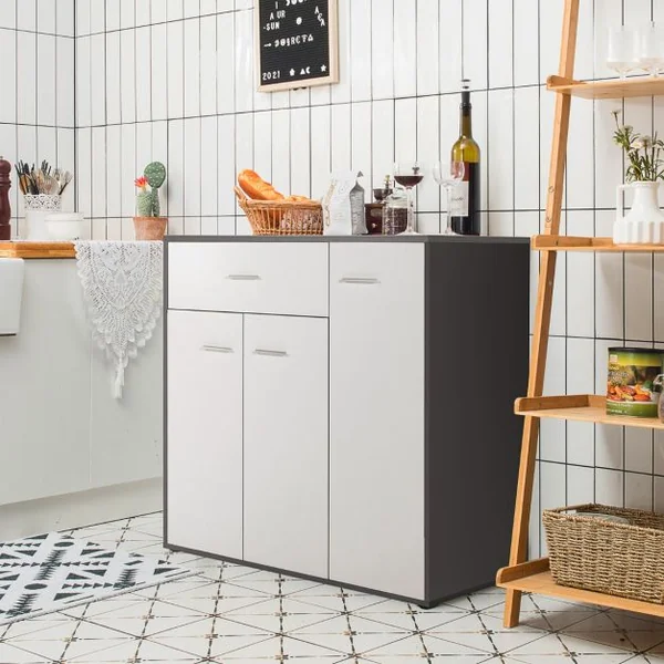 Buffet Moderne Placard de Cuisine avec Dispositif Anti-renversement et Étagère Réglable Armoire de Rangement Latérale à 3 Portes Grand Tiroir