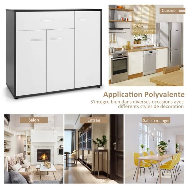 Buffet Moderne Placard de Cuisine avec Dispositif Anti-renversement et Étagère Réglable Armoire de Rangement Latérale à 3 Portes Grand Tiroir