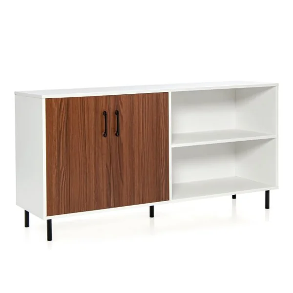 Buffet Salon avec 2 Portes et 2 Compartiments Meuble de Rangement Commode 4 Pieds Métalliques Surélevés 148 x 40 x 75 cm Marron+Blanc