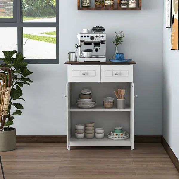 Buffet Salon avec 2 Portes et 2 Tiroirs Etagère Réglable pour Cuisine Salle à Manger Salon 60 x 30 x 75 cm Blanc