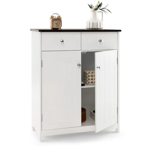 Buffet Salon avec 2 Portes et 2 Tiroirs Etagère Réglable pour Cuisine Salle à Manger Salon 60 x 30 x 75 cm Blanc