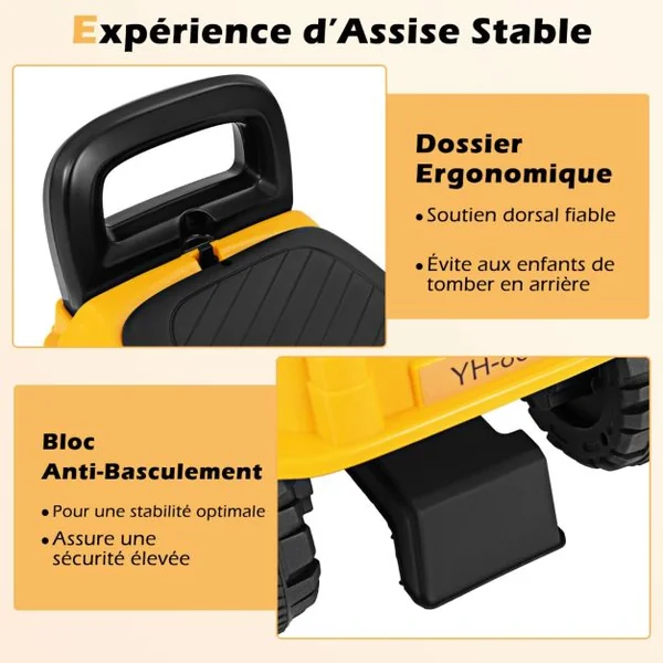 Bulldozer pour Enfants avec Pelle Réglable Bloc Anti-basculement Son du Moteur Jouet de Construction Pied au Sol pour 19-36 Mois Jaune
