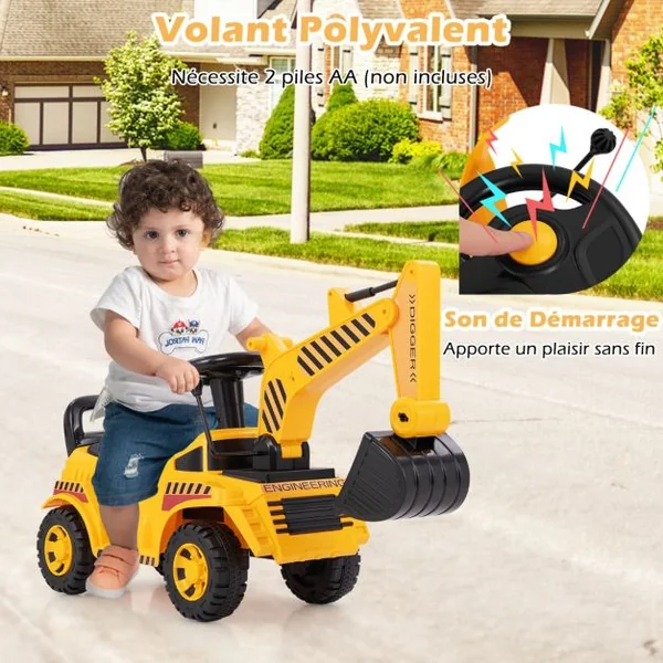 Bulldozer pour Enfants avec Pelle Réglable Bloc Anti-basculement Son du Moteur Jouet de Construction Pied au Sol pour 19-36 Mois Jaune