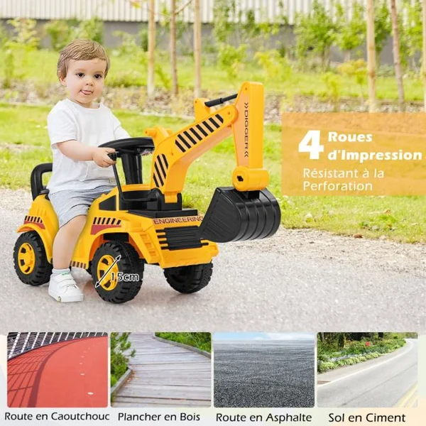 Bulldozer pour Enfants avec Pelle Réglable Bloc Anti-basculement Son du Moteur Jouet de Construction Pied au Sol pour 19-36 Mois Jaune