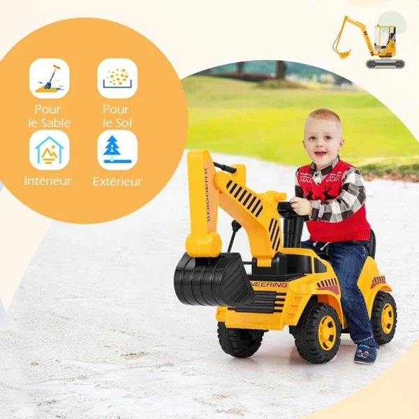Bulldozer pour Enfants avec Pelle Réglable Bloc Anti-basculement Son du Moteur Jouet de Construction Pied au Sol pour 19-36 Mois Jaune