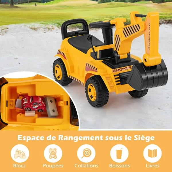Bulldozer pour Enfants avec Pelle Réglable Bloc Anti-basculement Son du Moteur Jouet de Construction Pied au Sol pour 19-36 Mois Jaune