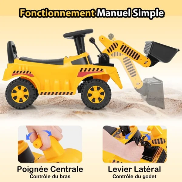 Bulldozer pour Enfants Pelleteuse avec Godet Réglable Son de Moteur Rangement Véhicule de Construction Pied au Sol pour 19 à 36 Mois Jaune