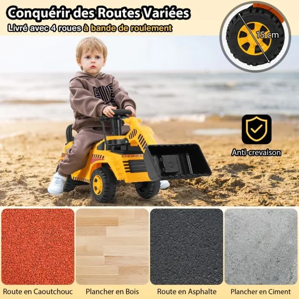 Bulldozer pour Enfants Pelleteuse avec Godet Réglable Son de Moteur Rangement Véhicule de Construction Pied au Sol pour 19 à 36 Mois Jaune