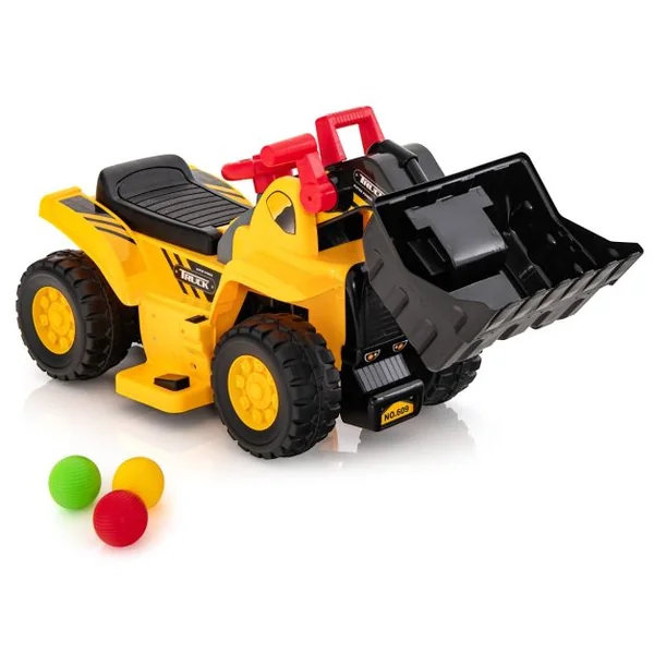 Bulldozer Électrique pour Enfants Jouet de Construction avec Godet Contrôlable Rangement Caché Effets Sonores Panier de Basket Pliable et 3 Balles Jaune Noir