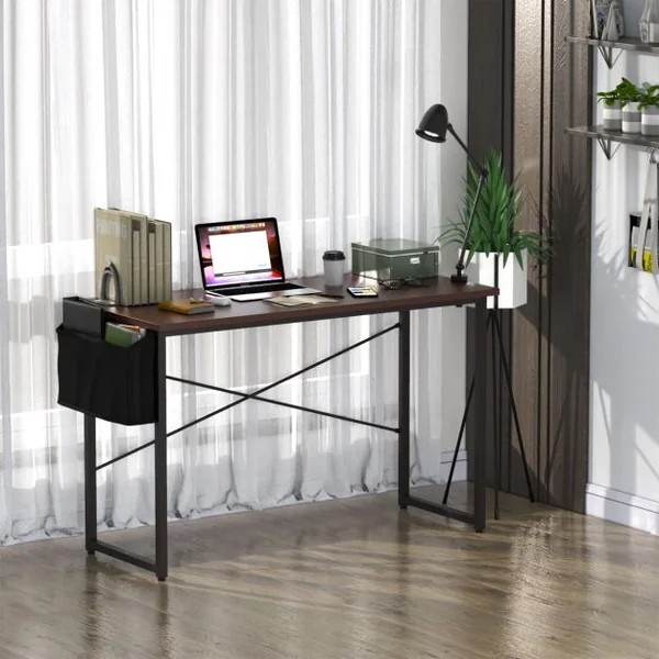 Bureau 120 x 51 x 76 CM Porte-documents Latéral Cadre en Métal Table de Travail Style Industriel Café