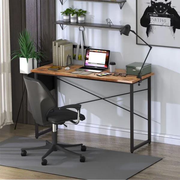 Bureau 120 x 51 x 76 CM Porte-documents Latéral Cadre en Métal Table de Travail Style Industriel Marron