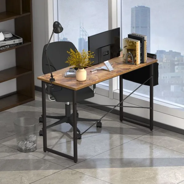 Bureau 120 x 51 x 76 CM Porte-documents Latéral Cadre en Métal Table de Travail Style Industriel Marron