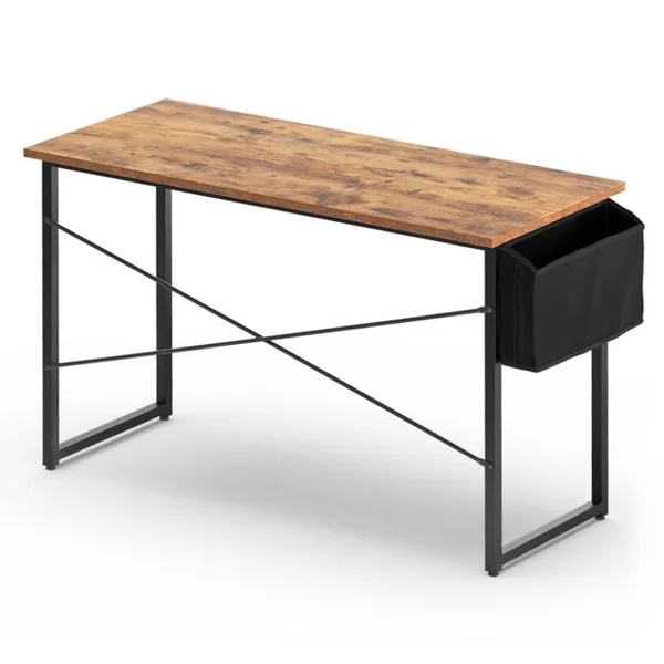 Bureau 120 x 51 x 76 CM Porte-documents Latéral Cadre en Métal Table de Travail Style Industriel Marron