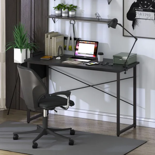 Bureau 120 x 51 x 76 CM Porte-documents Latéral Cadre en Métal Table de Travail Style Industriel Noir