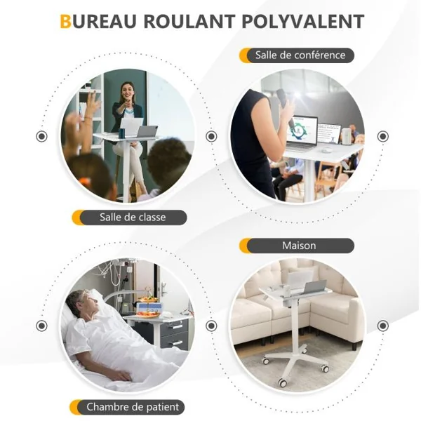 Bureau Assis Debout 71 x 48 x 77-107 cm Table Hauteur Réglable avec Porte pour Gobelet Casque Tablette Levage Pneumatique Blanc