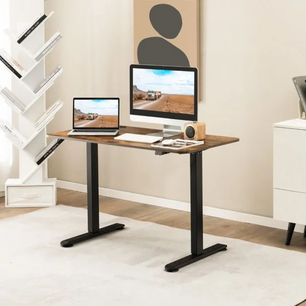 Bureau Assis Debout Électrique 110 x 60 x 71,5-115,5 cm Réglable en Hauteur Mono-Moteur Système Anti-Collision Charge : 80 KG Marron