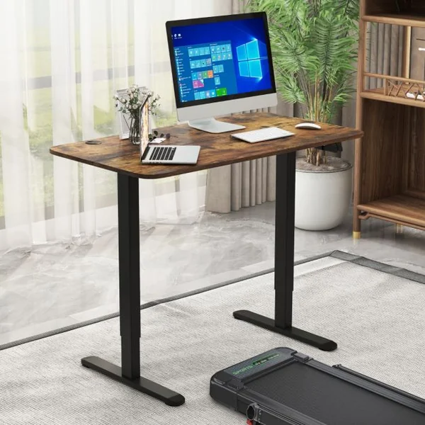 Bureau Assis Debout Électrique 110 x 60 x 71,5-115,5 cm Réglable en Hauteur Mono-Moteur Système Anti-Collision Charge : 80 KG Marron
