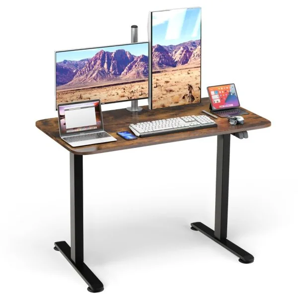 Bureau Assis Debout Électrique 110 x 60 x 71,5-115,5 cm Réglable en Hauteur Mono-Moteur Système Anti-Collision Charge : 80 KG Marron